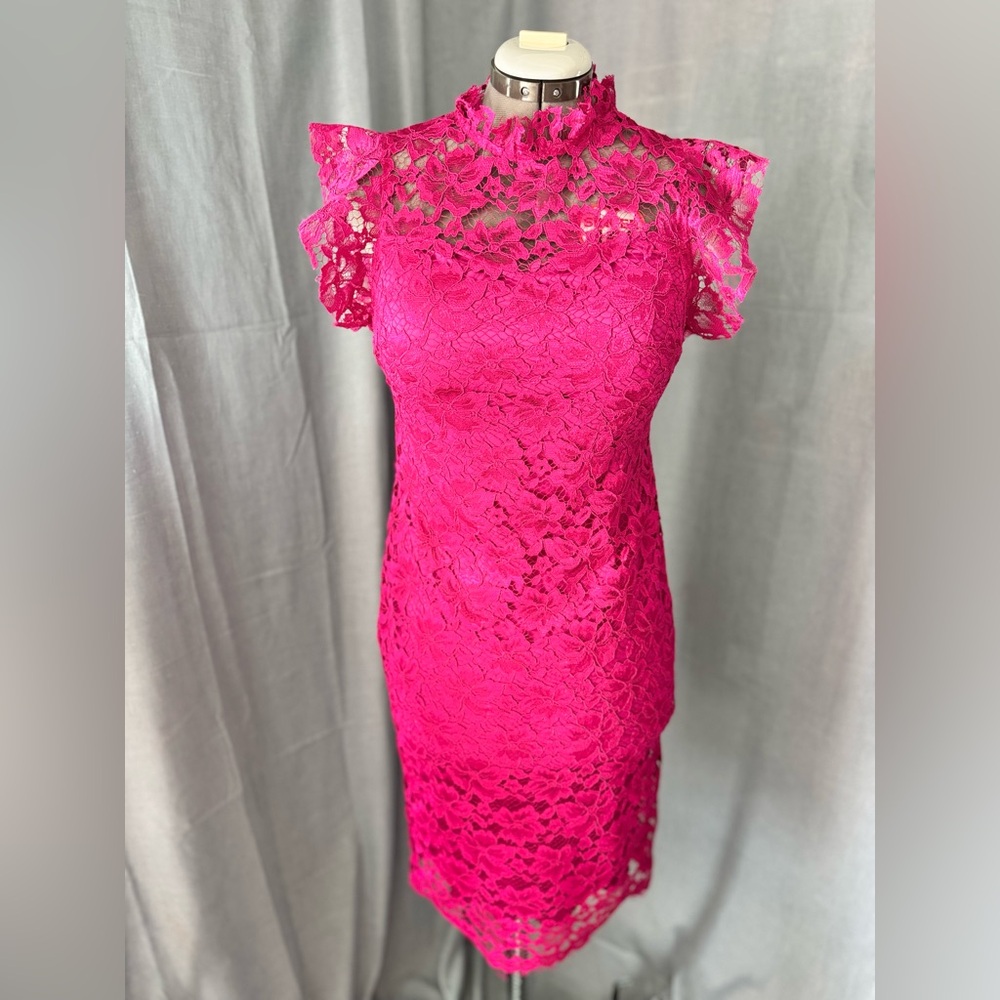 Enfocus Studio Vibrant Pink Lace Midi Dress